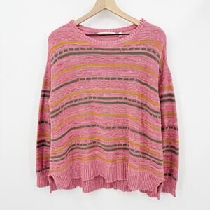 Soft Surroundings Pink Striped Knit Sweater Pullover Cotton PL Cozycore Pastel